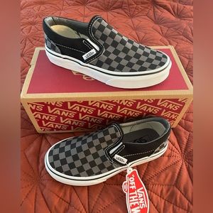 Vans Kids Classic Slip On Checkerboard Black Pewter Youth Size 1 NWT